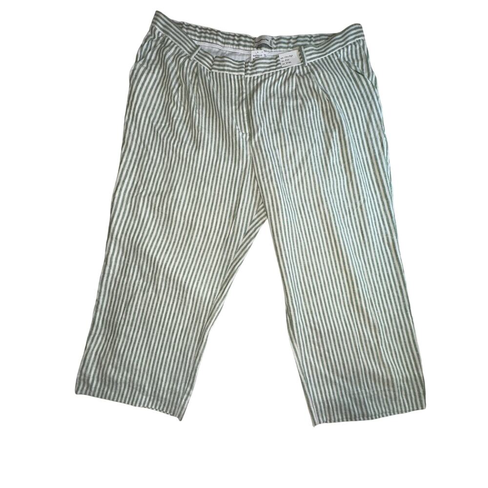 Abercrombie & Fitch Sloane Linen Blend‎ Wide Leg Trousers 34/24S Green Stripe - Picture 2 of 8